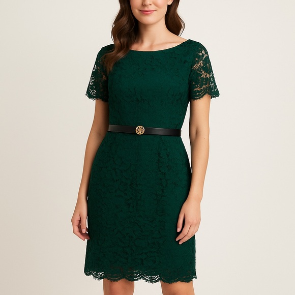 NEW Brooks Brothers dark green lace dress for Holidays, size 12 - Picture 1 of 12